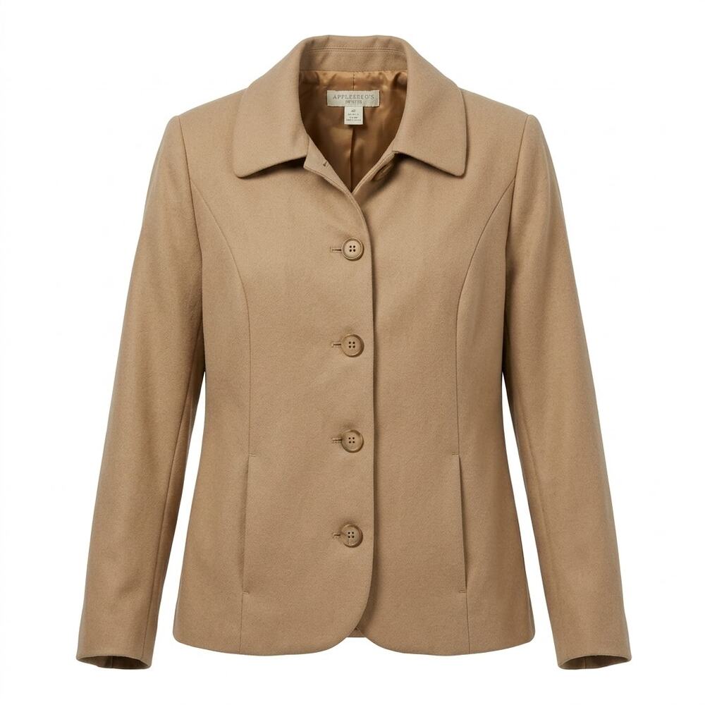 Appleseed's 100% Wool Beige Collared Lined Blazer Jacket Women Size 4P